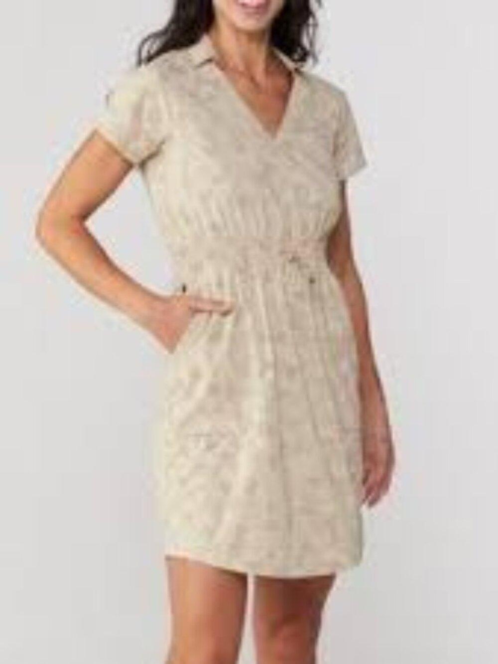 REI Co-Op Beige Trailmade Dress UPF 50 - Drawstring Waistband-Geometric Print-M